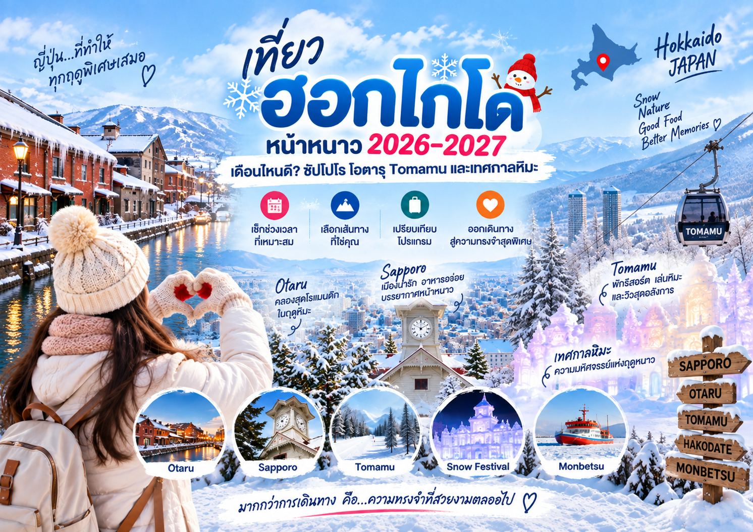 เที่ยวฮอกไกโดหน้าหนาว 2026–2027 เดือนไหนดี? ซัปโปโร โอตารุ Tomamu และเทศกาลหิมะ
