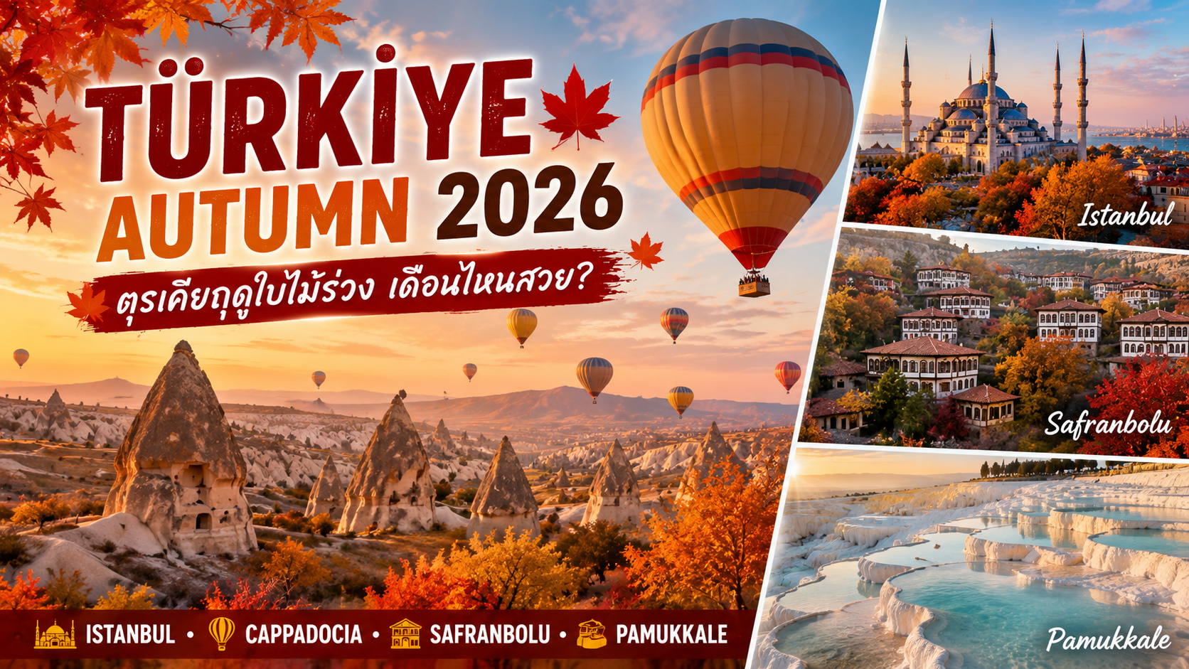 เที่ยวตุรเคียฤดูใบไม้ร่วง 2026–2027 เดือนไหนสวย? Istanbul–Cappadocia–Safranbolu