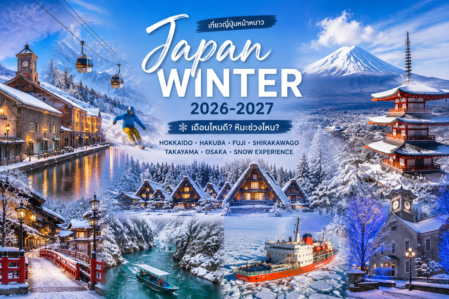เที่ยวญี่ปุ่นหน้าหนาว 2026–2027 ไปเดือนไหนดี? ฮอกไกโด ฮาคุบะ ฟูจิ หรือชิราคาวาโกะ